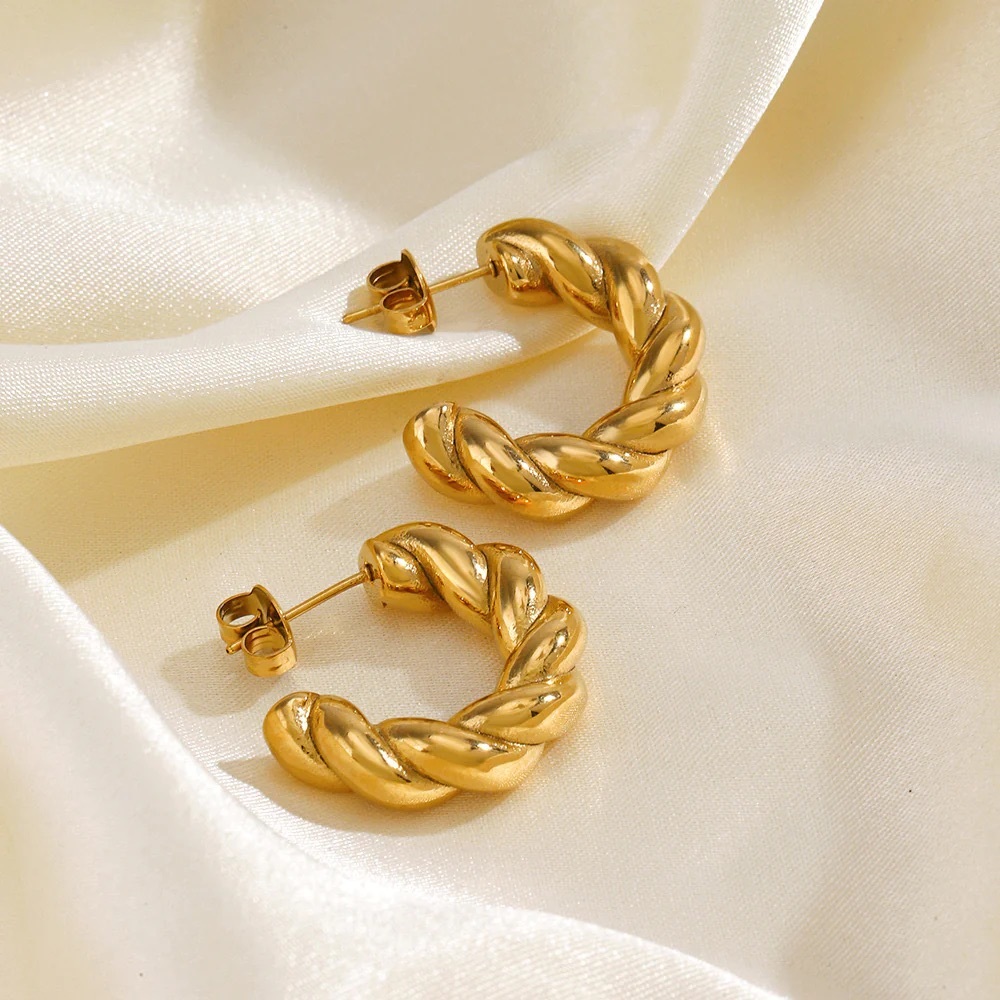 Gold Twist Hoop Earrings*Everyday Earrings*Waterproof*Sweatproof - Picture 2 of 4